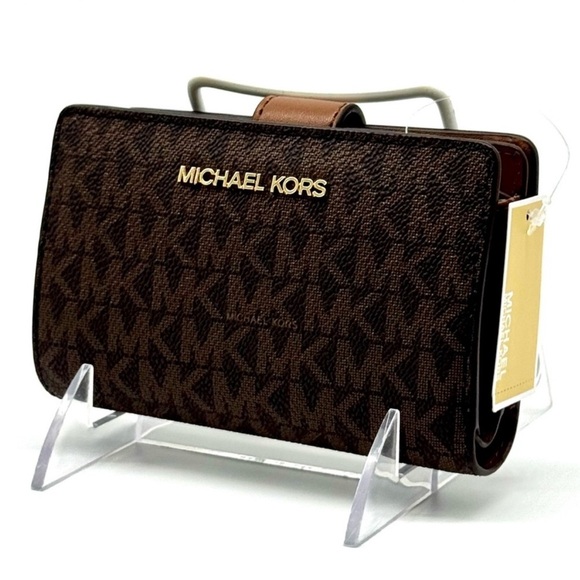 Michael Kors Medium Jet Set Travel Zip Chain Bifold Wallet - Brown Signature - Picture 1 of 7